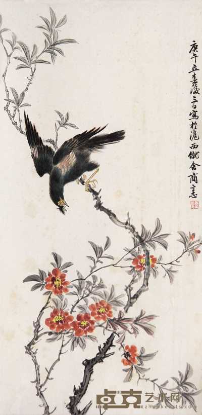 商笙伯 庚午（1930年）作 花鸟 立轴 59×29cm